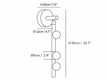 Applique a tubo in ottone e vetro — Dimension drawings 1