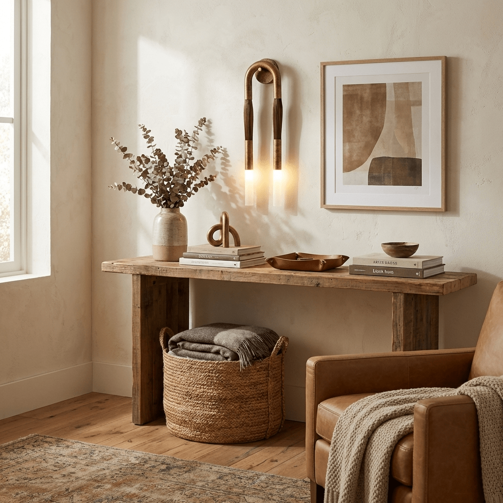 Horsehair wall lamp over a console table — Vakkerlight US stock, ships in 3–7 days