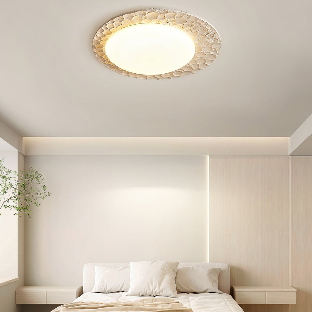Textured Organic Travertine Ceiling Lamp - Vakkerlight