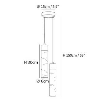 Alabaster Tube Brass Hanglamp — Dimension drawings 1