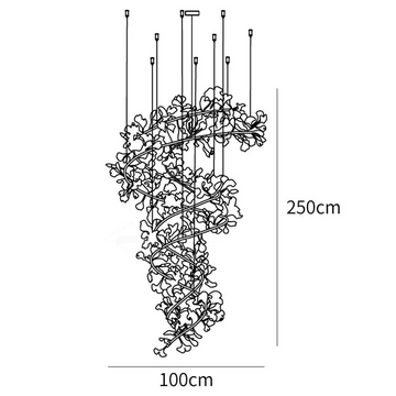 Gingko Spiral Leaf Chandelier — Dimension drawings 1