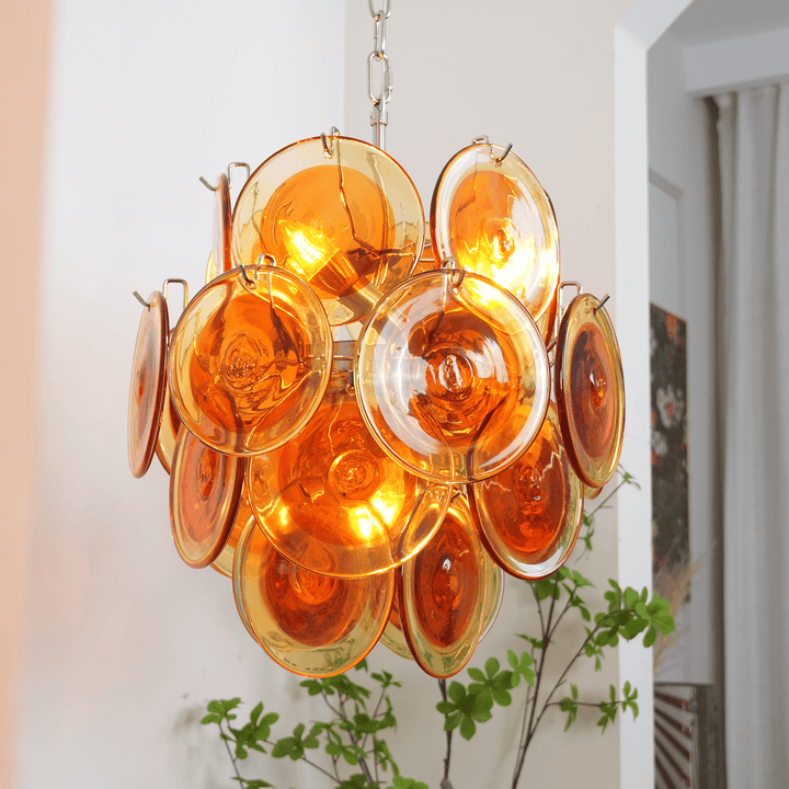 Orange Transparent Murano Disc Chandelier - Vakkerlight