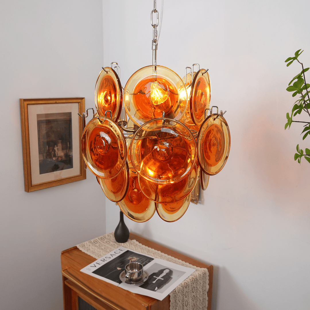 Orange Transparent Murano Disc Chandelier - Vakkerlight