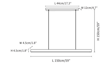 Linear Wooden Pendant Light — Dimension drawings 1
