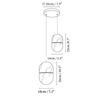 YUM Alabaster Pendant Light — Dimension drawings 2