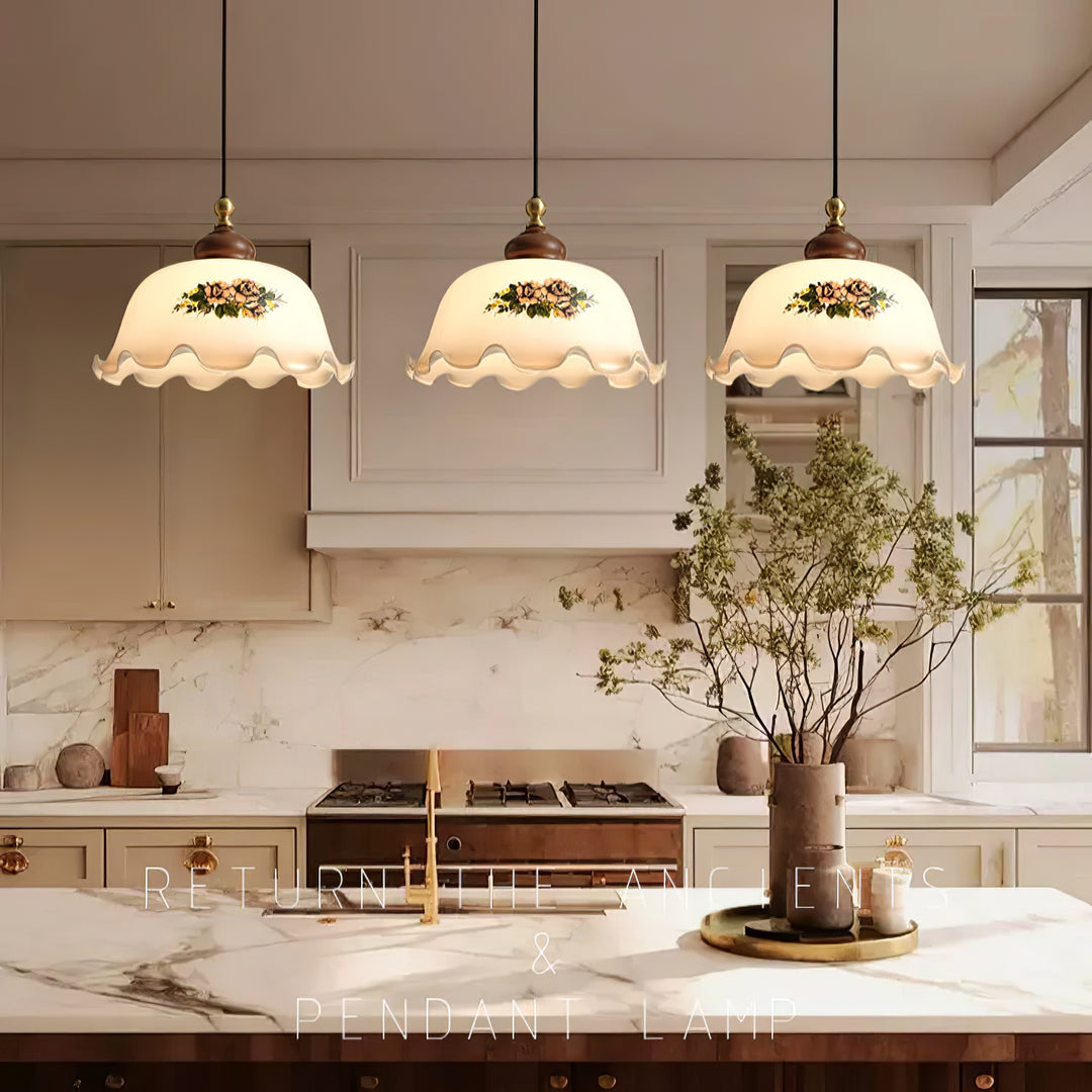 Floral Patterned Glass Pendant Light - Vakkerlight