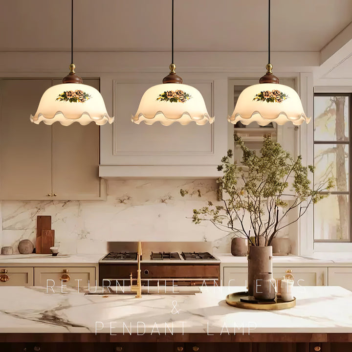 Floral Patterned Glass Pendant Light - Vakkerlight