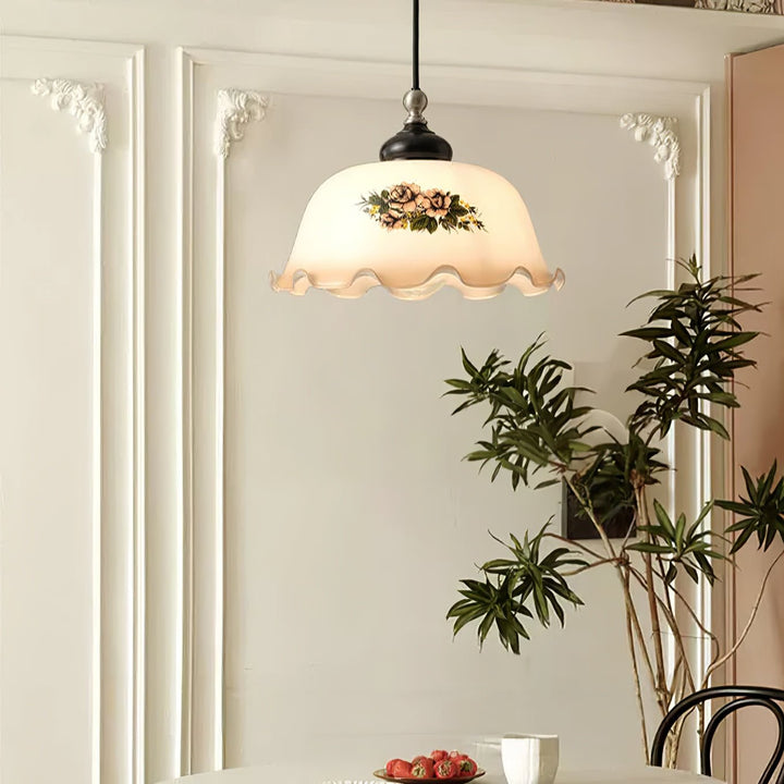 Floral Patterned Glass Pendant Light - Vakkerlight