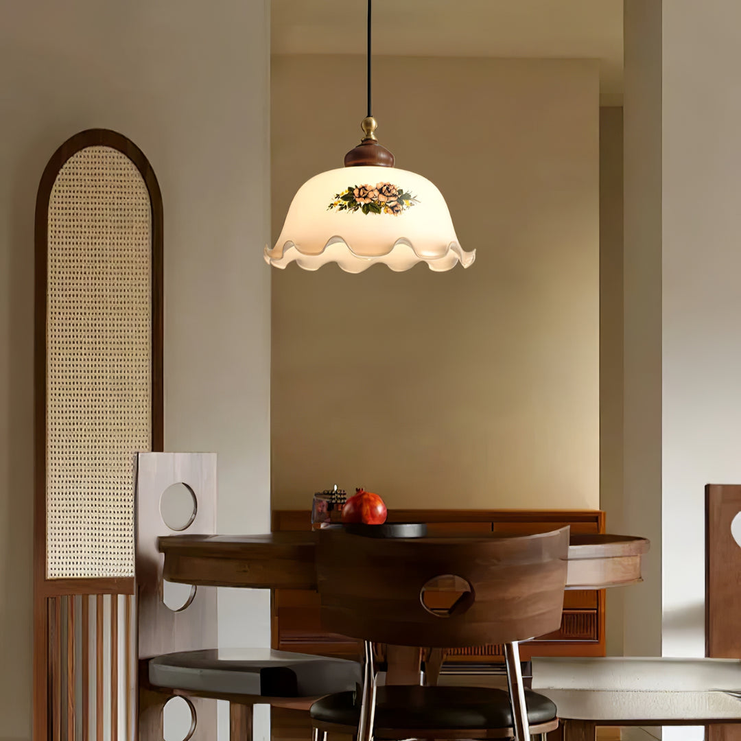 Floral Patterned Glass Pendant Light - Vakkerlight