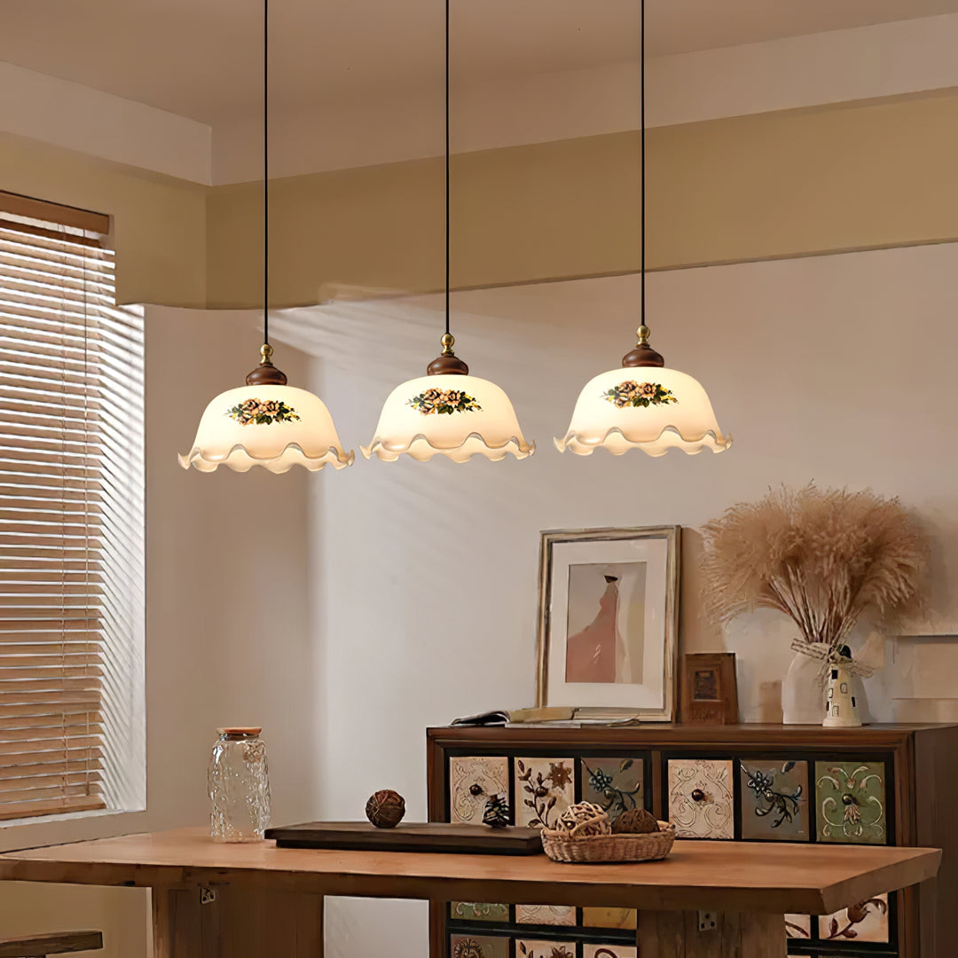 Floral Patterned Glass Pendant Light - Vakkerlight