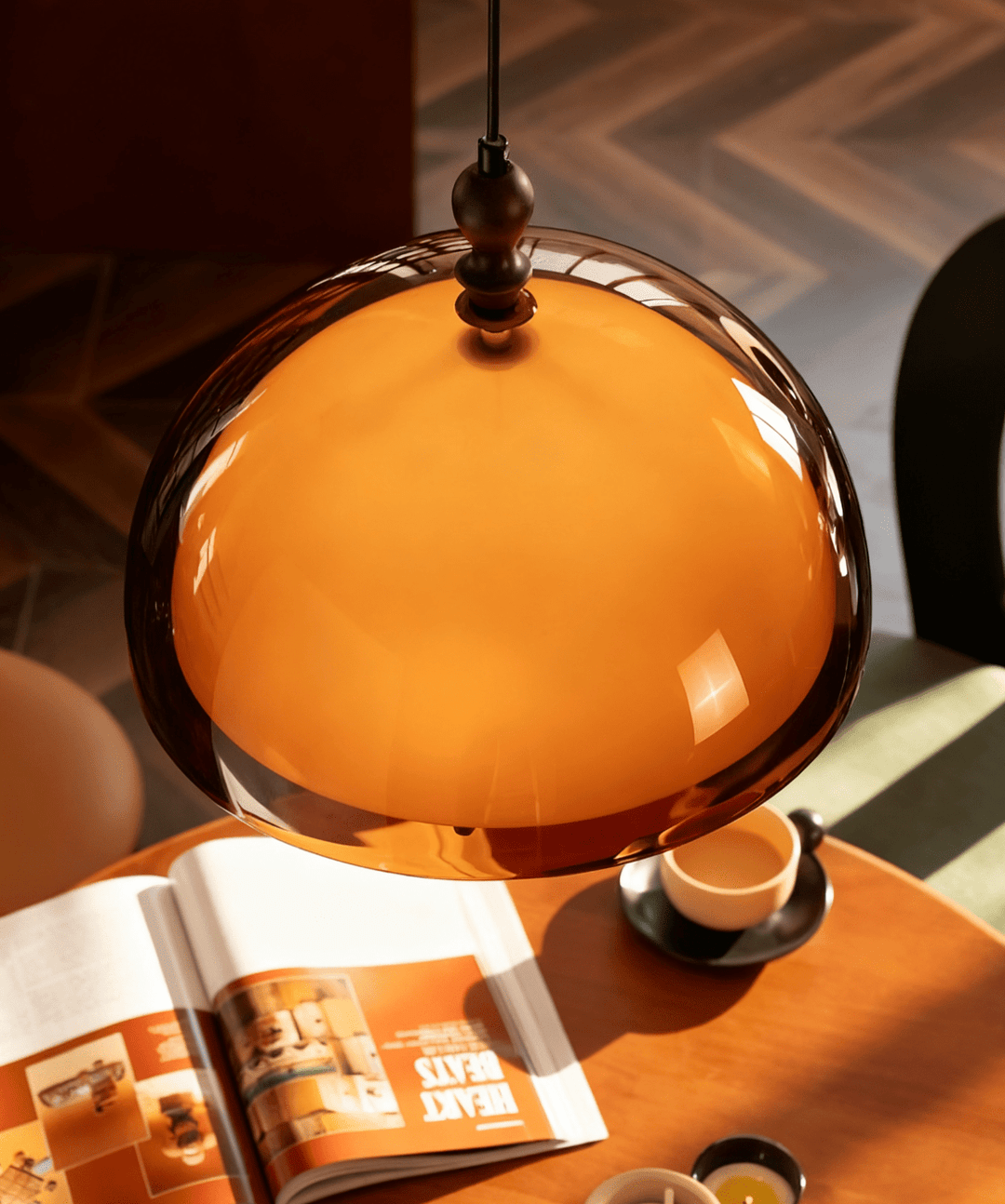 Amber Dome Shaped Pendant Light - Vakkerlight
