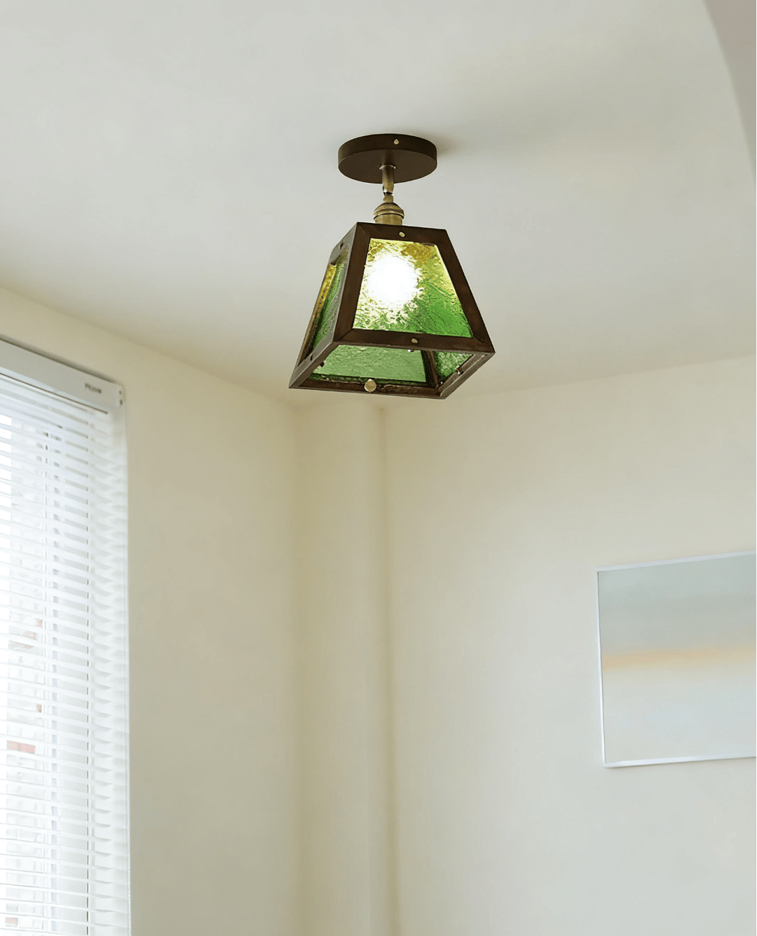 Green Patterned Glass Ceiling Light - Vakkerlight