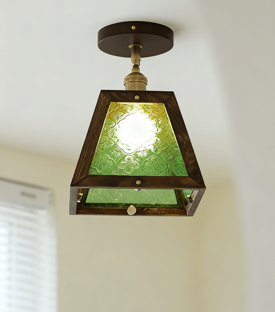 Green Patterned Glass Ceiling Light - Vakkerlight