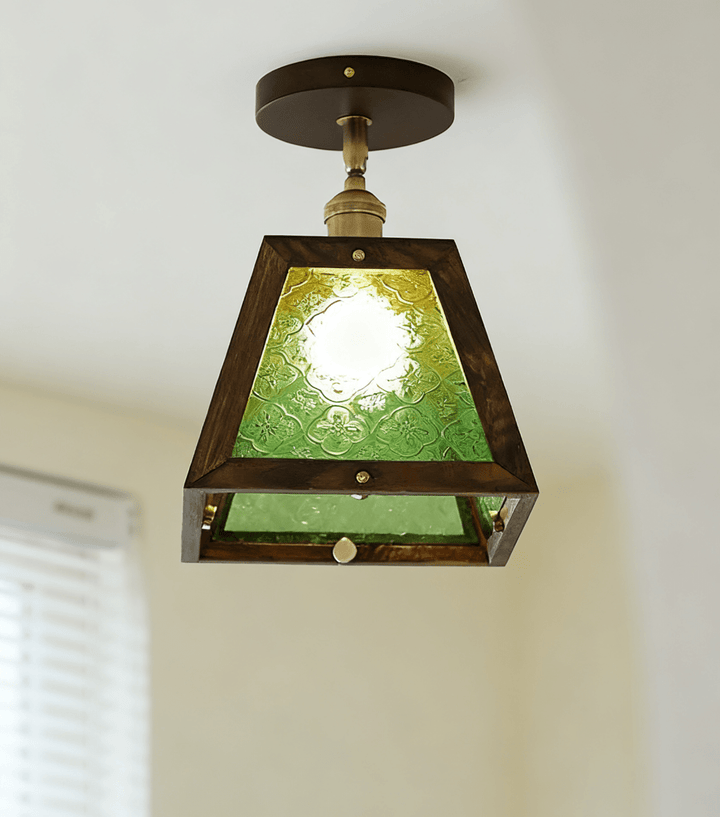 Green Patterned Glass Ceiling Light - Vakkerlight