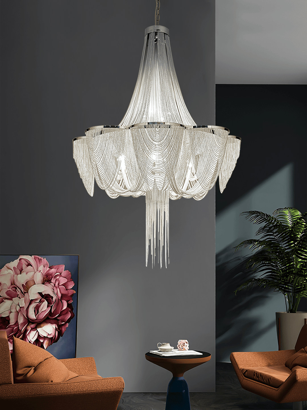 Silver Chain Tassel Chandelier - Vakkerlight