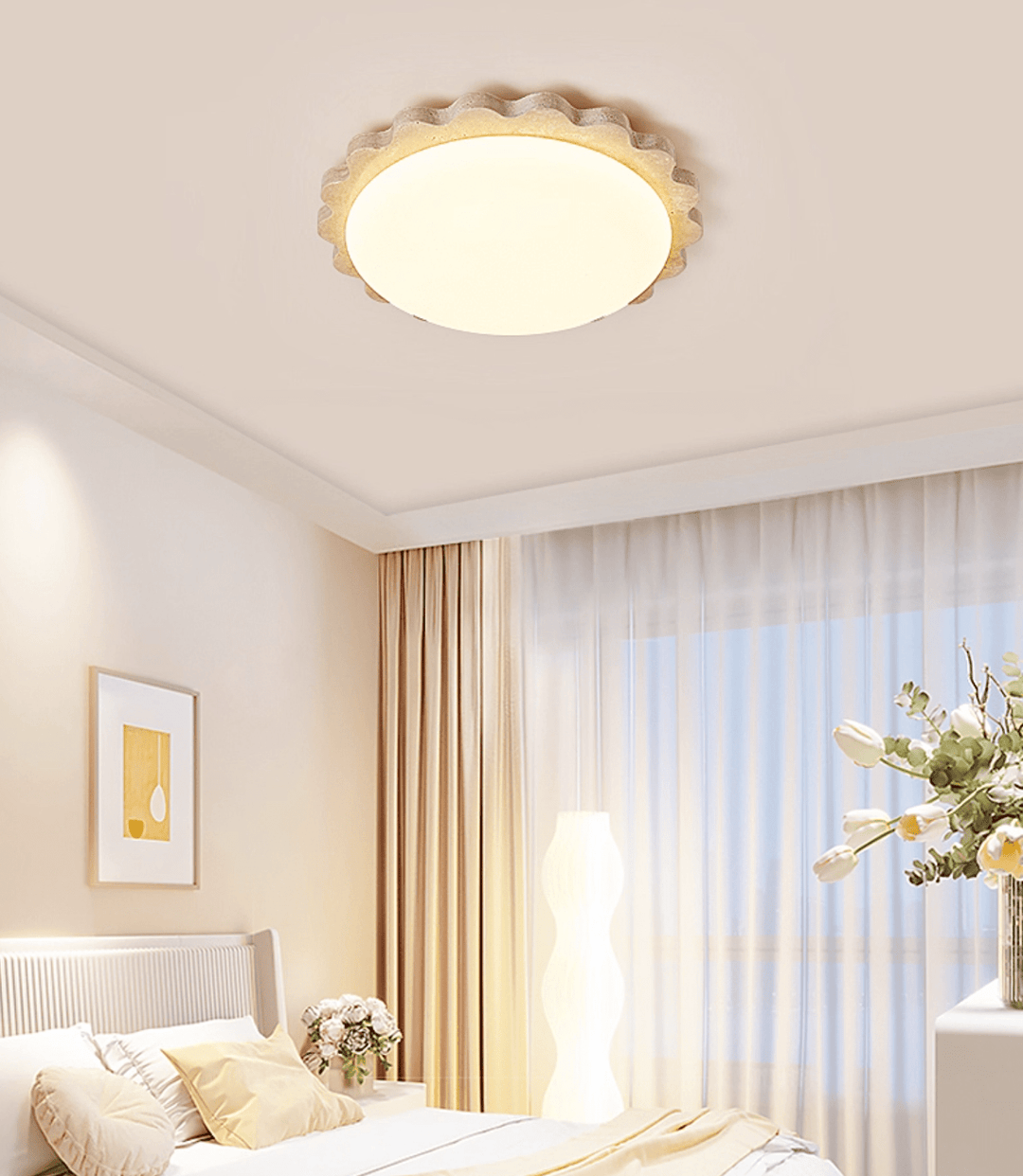 Travertine Scallop Edge Ceiling Light - Vakkerlight