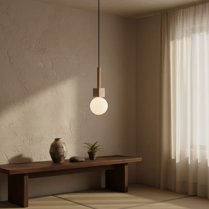 Travertine Cube Globe Pendant Light - Vakkerlight