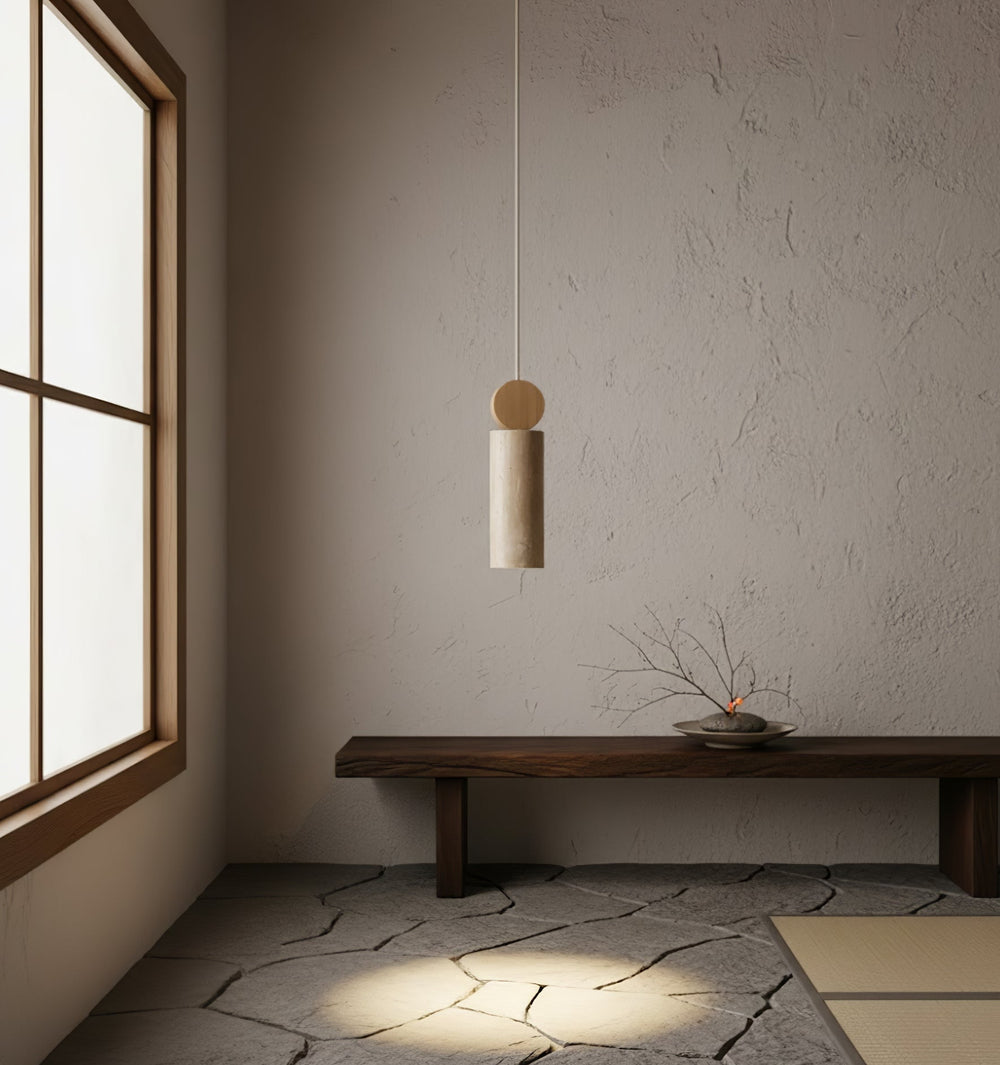 Travertine Cylinder Disc Pendant Light - Vakkerlight