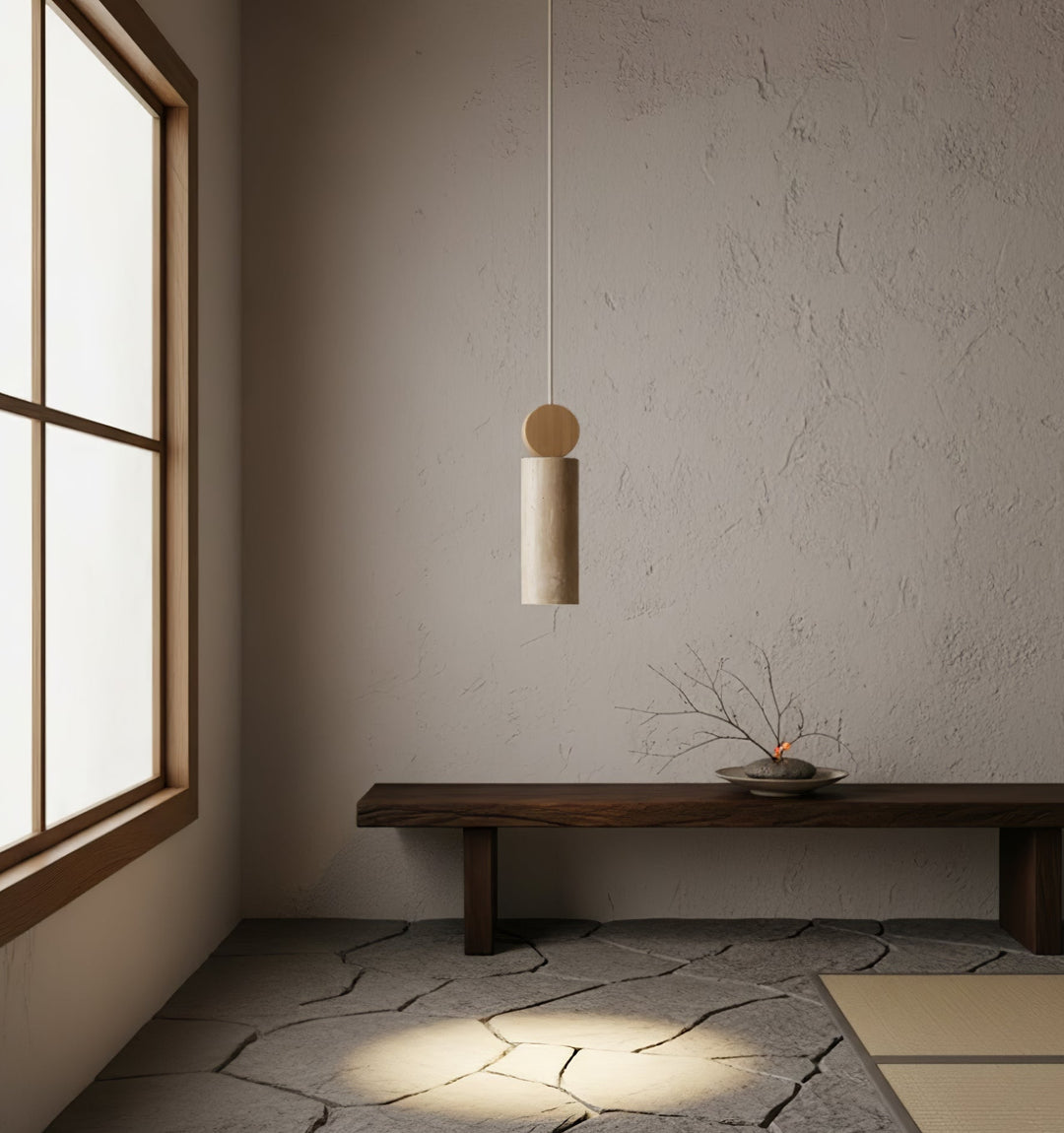 Travertine Cylinder Disc Pendant Light - Vakkerlight