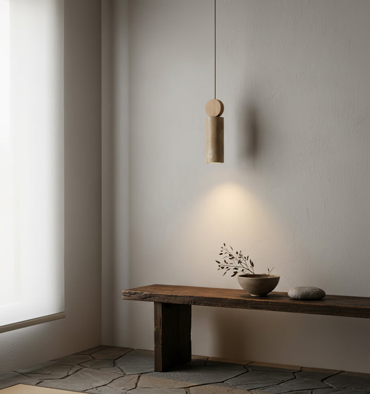 Travertine Cylinder Disc Pendant Light - Vakkerlight