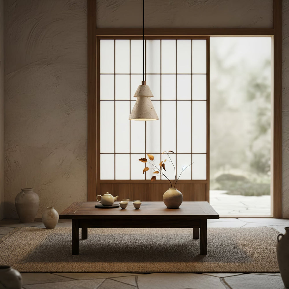 Tiered Travertine Cone Pendant Light - Vakkerlight