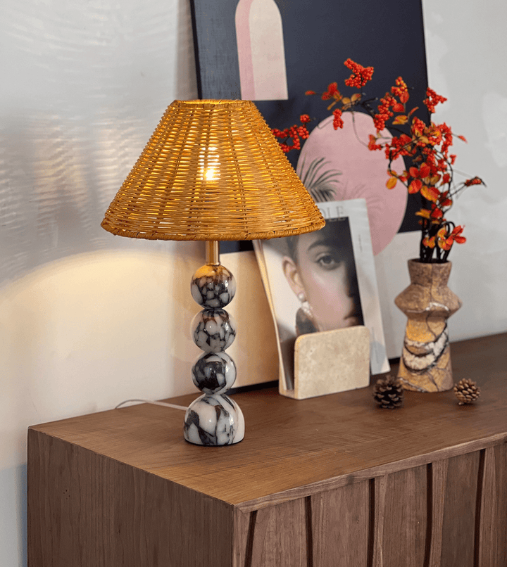 Marble Orb Rattan Table Lamp - Vakkerlight