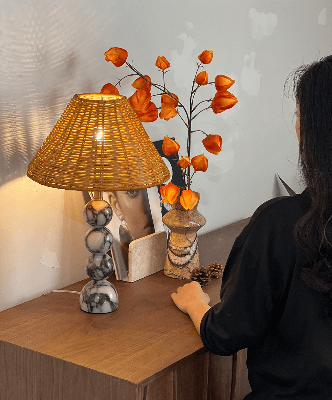 Marble Orb Rattan Table Lamp - Vakkerlight