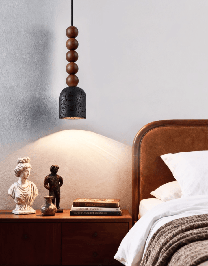 Wood Bead Travertine Pendant Light - Vakkerlight