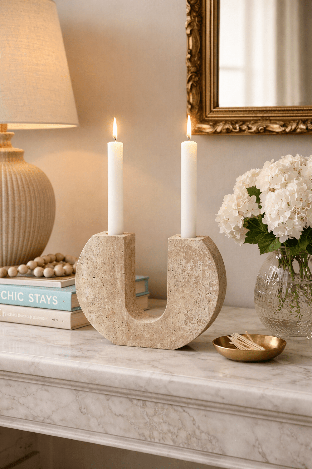 Rowan Yellow Travertine Candle Holder - Vakkerlight