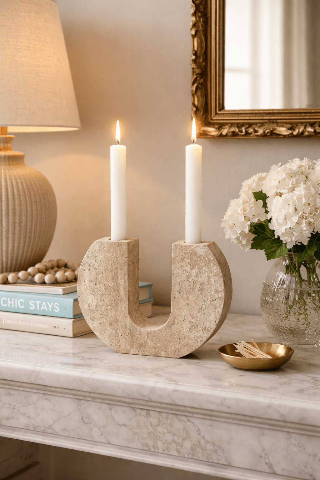 Rowan Yellow Travertine Candle Holder - Vakkerlight