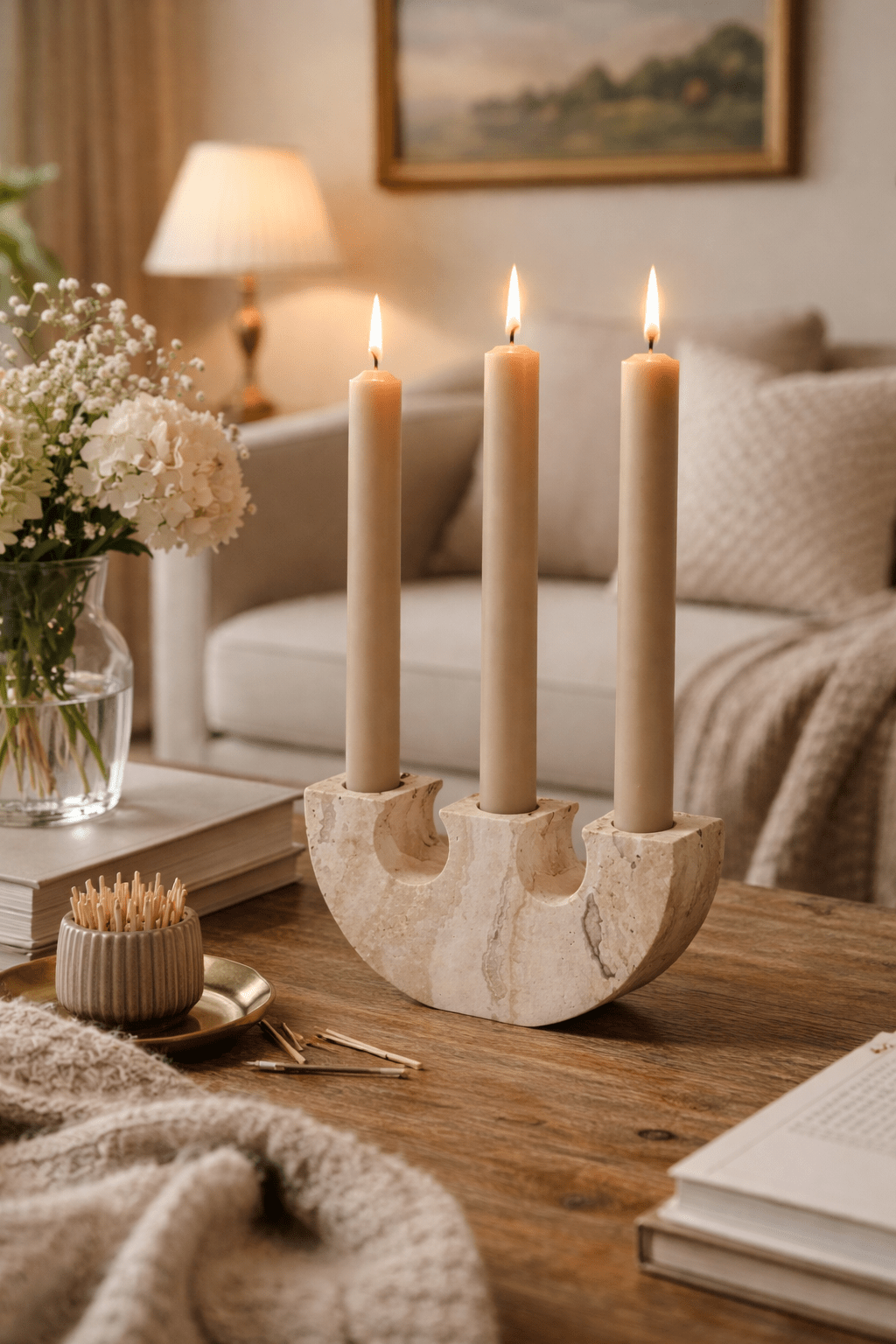 Rowan Yellow Travertine Candle Holder - Vakkerlight