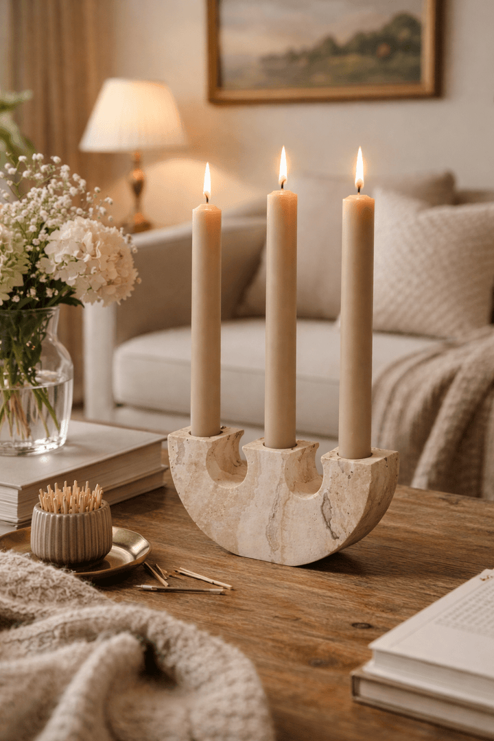 Rowan Yellow Travertine Candle Holder - Vakkerlight
