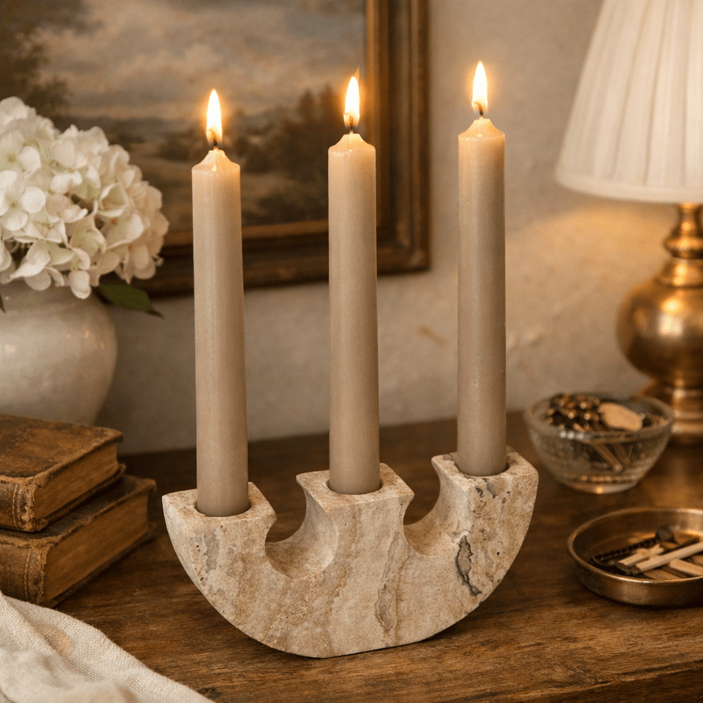 Rowan Yellow Travertine Candle Holder - Vakkerlight