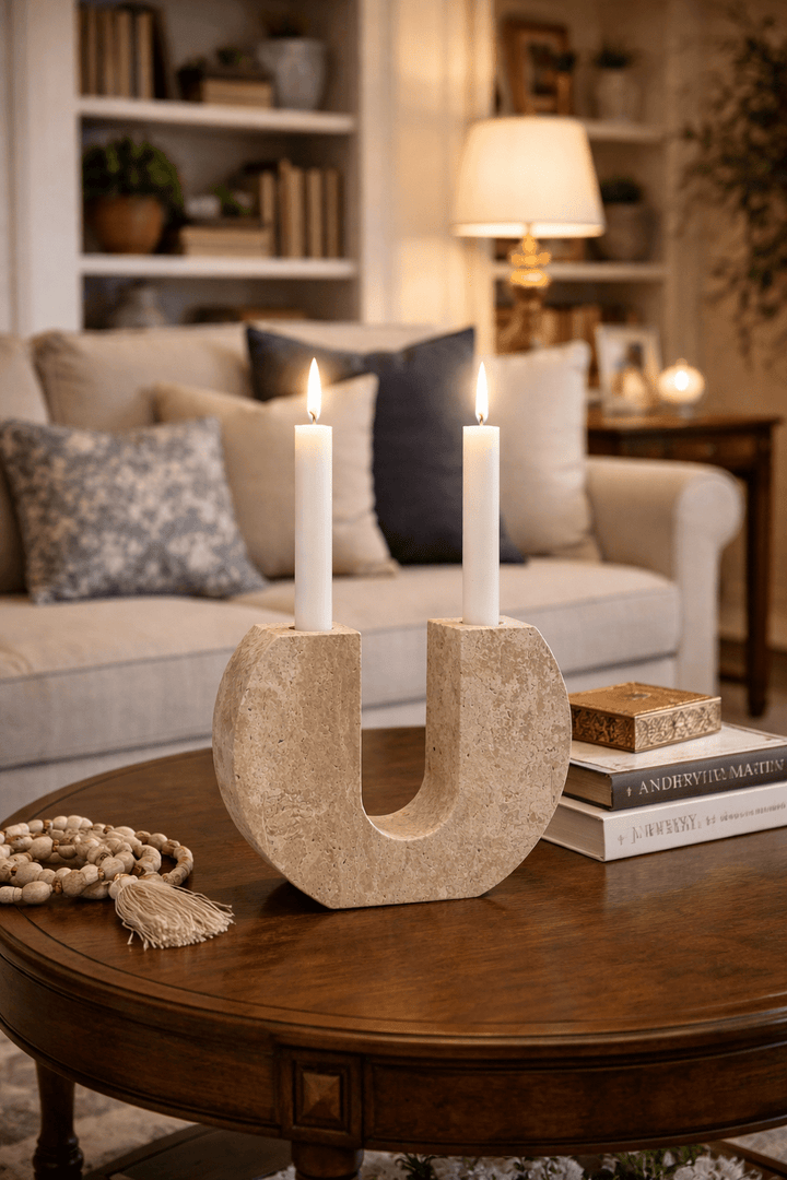 Rowan Yellow Travertine Candle Holder - Vakkerlight