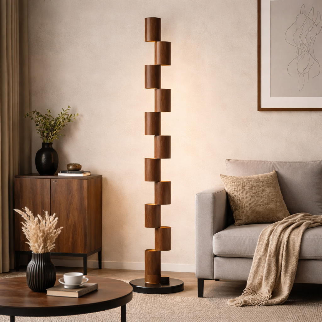 Stacked Wood Tower Floor Lamp