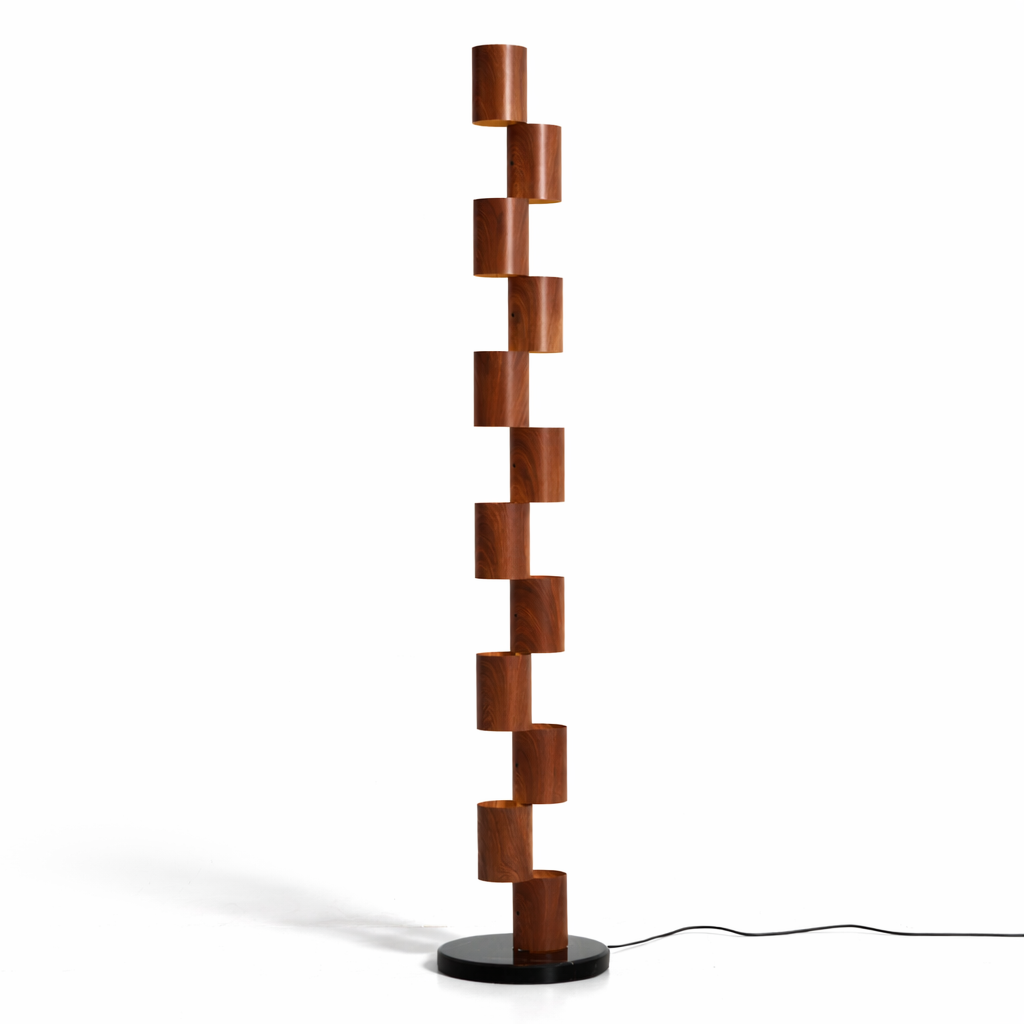 Stacked Wood Tower Floor Lamp