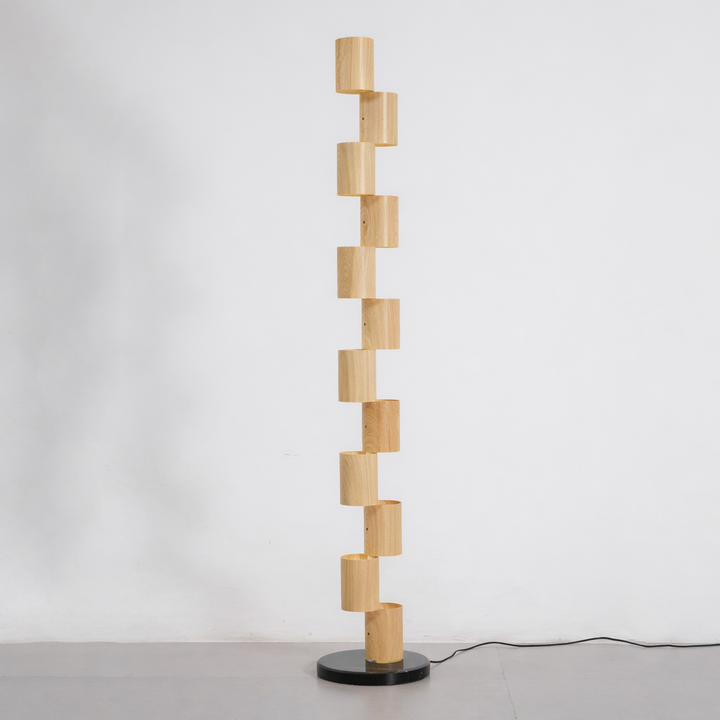 Stacked Wood Tower Floor Lamp