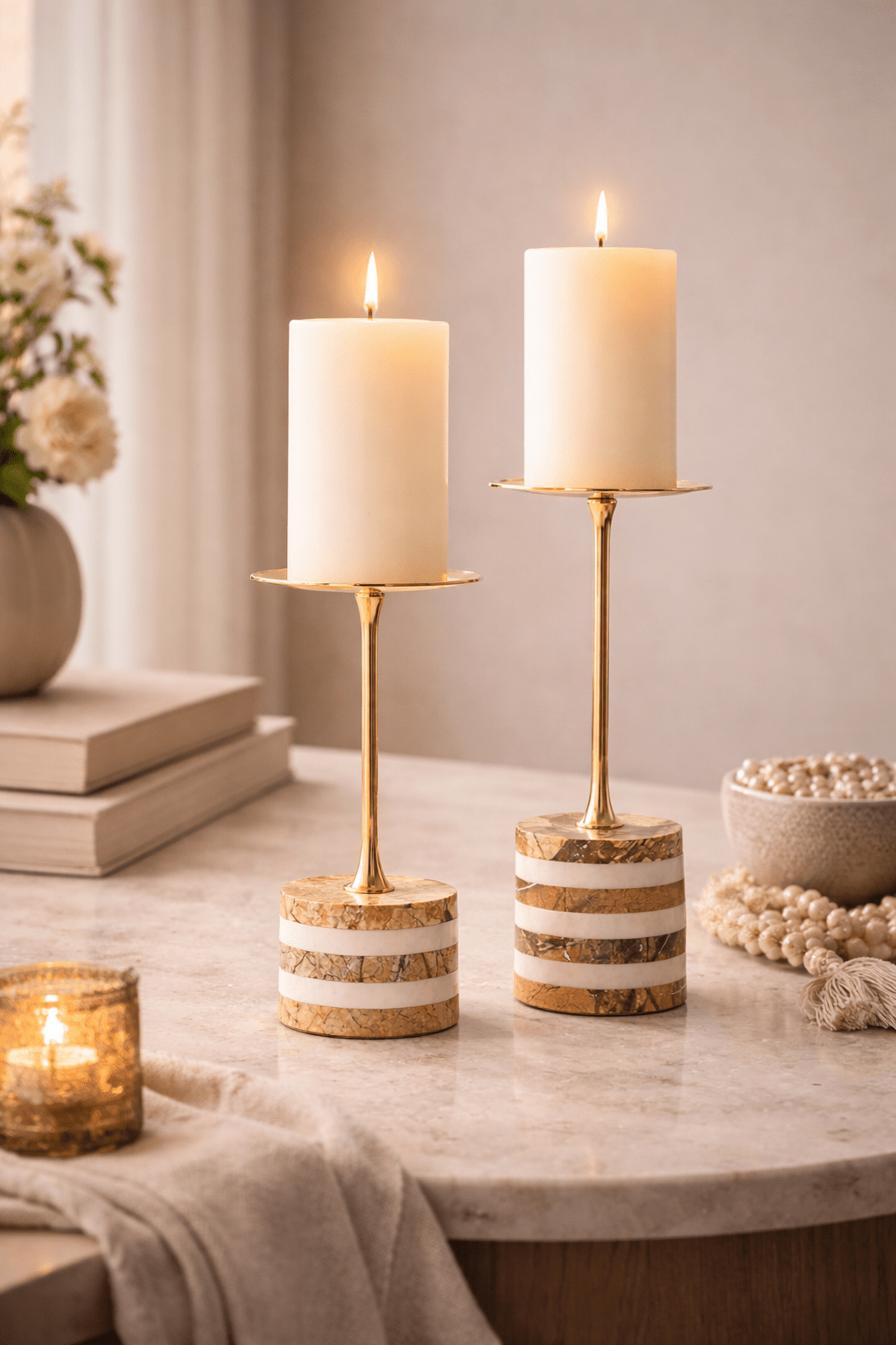 Strata Rise Marble Candle Holder - Vakkerlight