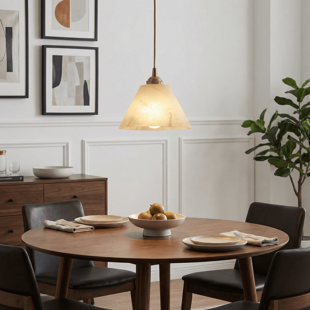 Conical Alabaster Brass Pendant Lamp - Vakkerlight
