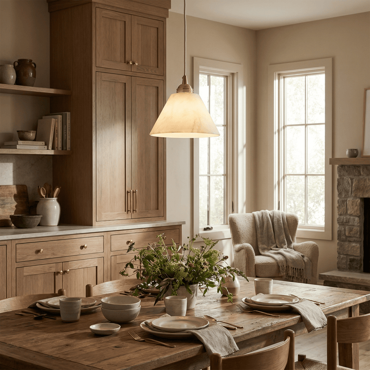 Conical Alabaster Brass Pendant Lamp - Vakkerlight