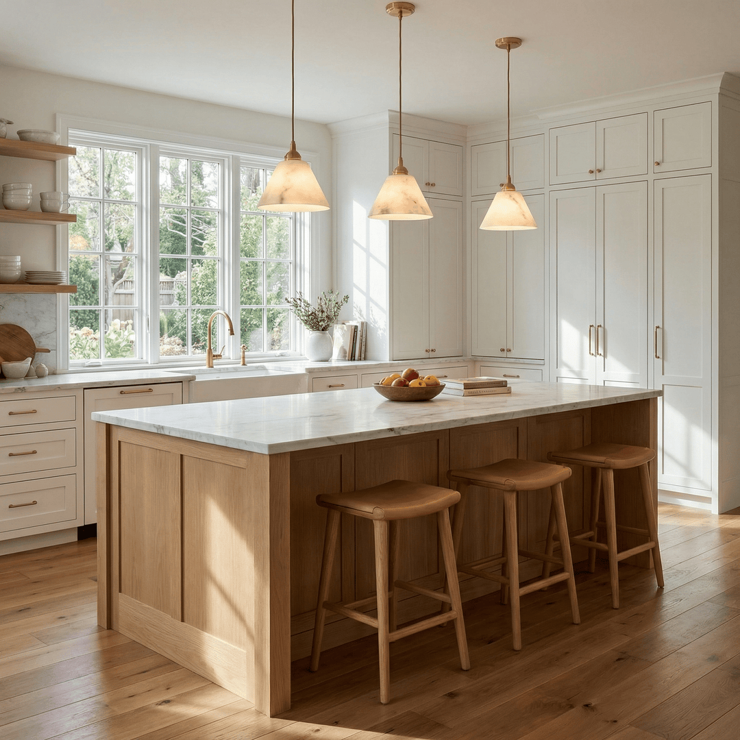 Conical Alabaster Brass Pendant Lamp - Vakkerlight