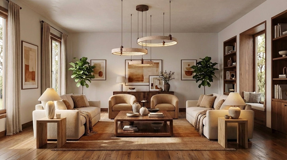 Travertine floor lamp and table lamp