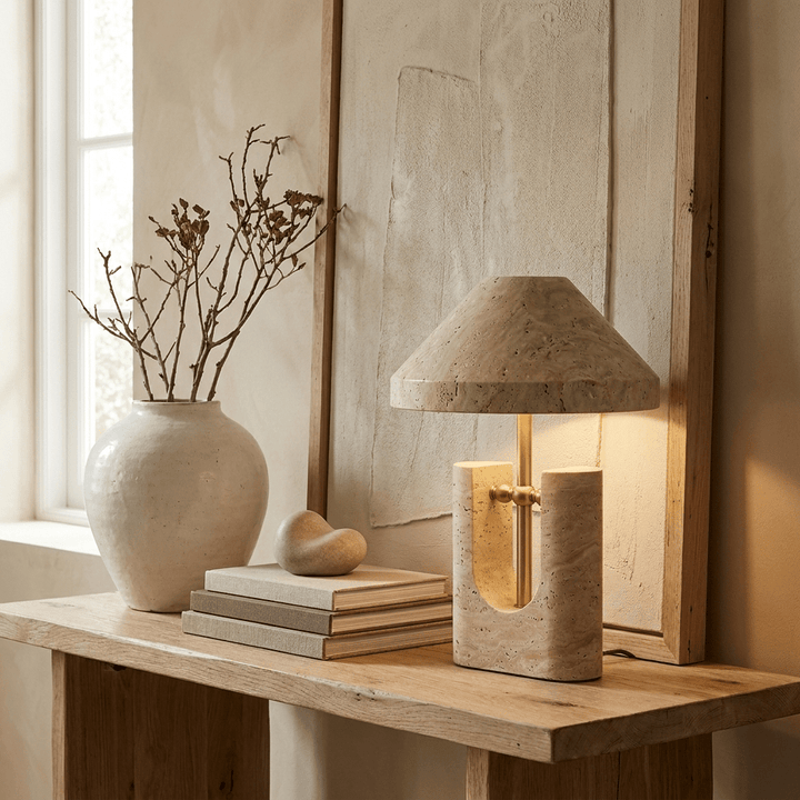 Solvra Yellow Travertine Table Lamp - Vakkerlight