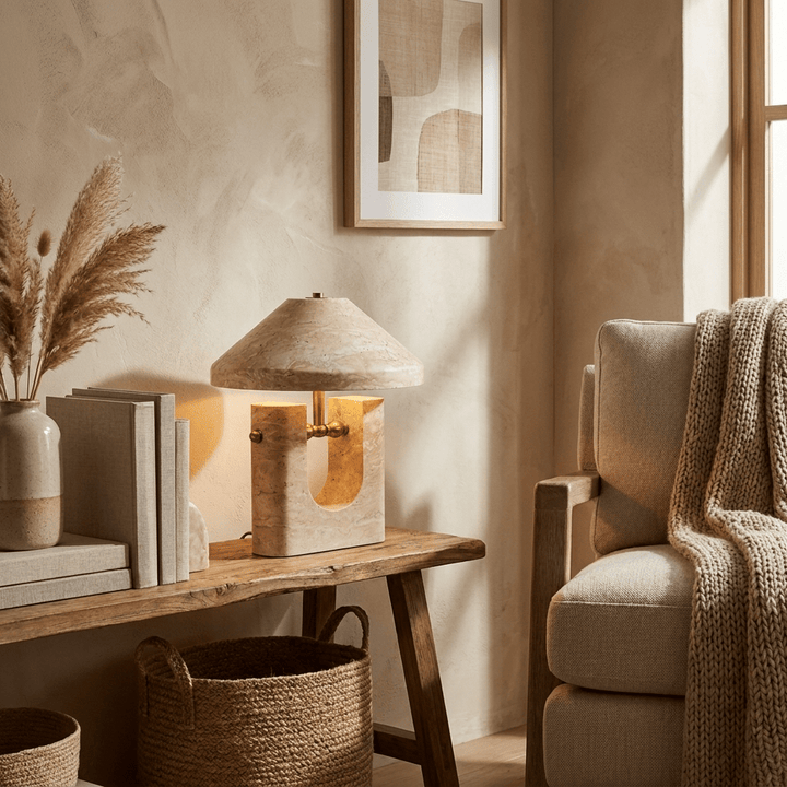 Solvra Yellow Travertine Table Lamp - Vakkerlight