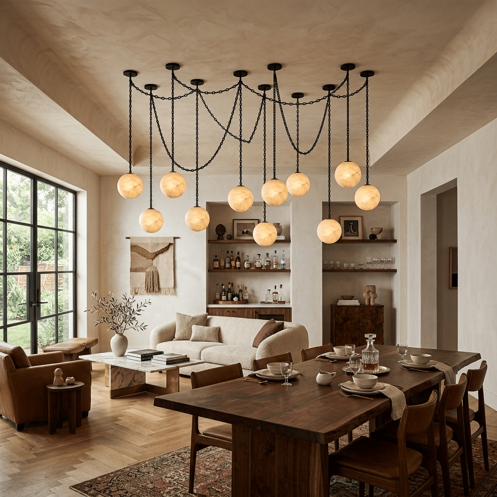 ndustrial Alabaster Orb Chain Chandelier - Vakkerlight