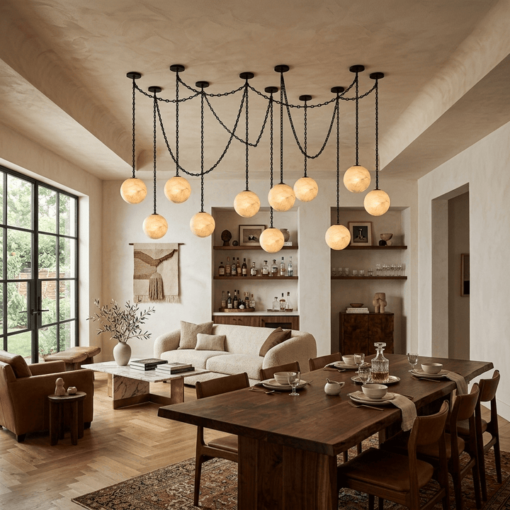 ndustrial Alabaster Orb Chain Chandelier - Vakkerlight