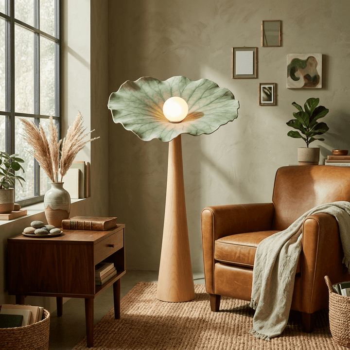 Lotus Veil Woodgrain Floor Lamp - Vakkerlight