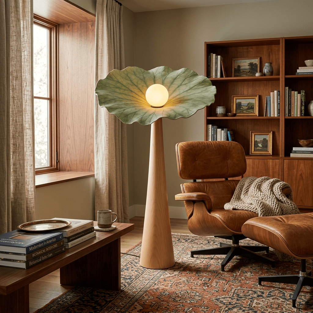 Lotus Veil Woodgrain Floor Lamp - Vakkerlight