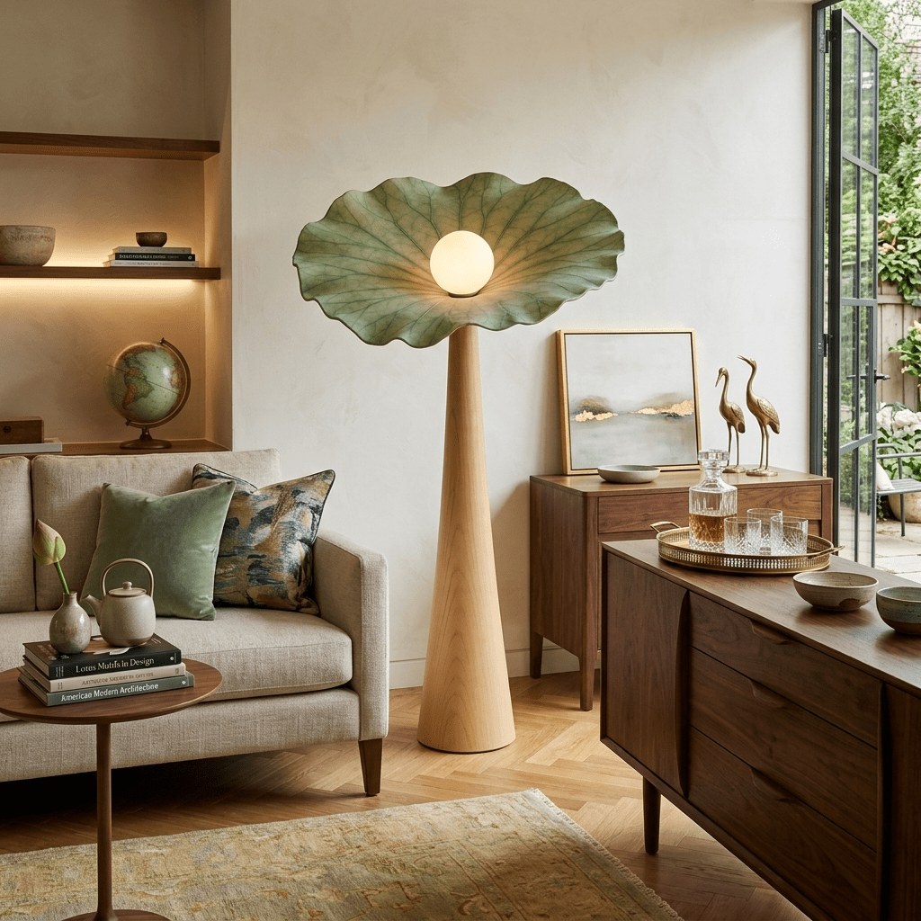 Lotus Veil Woodgrain Floor Lamp - Vakkerlight