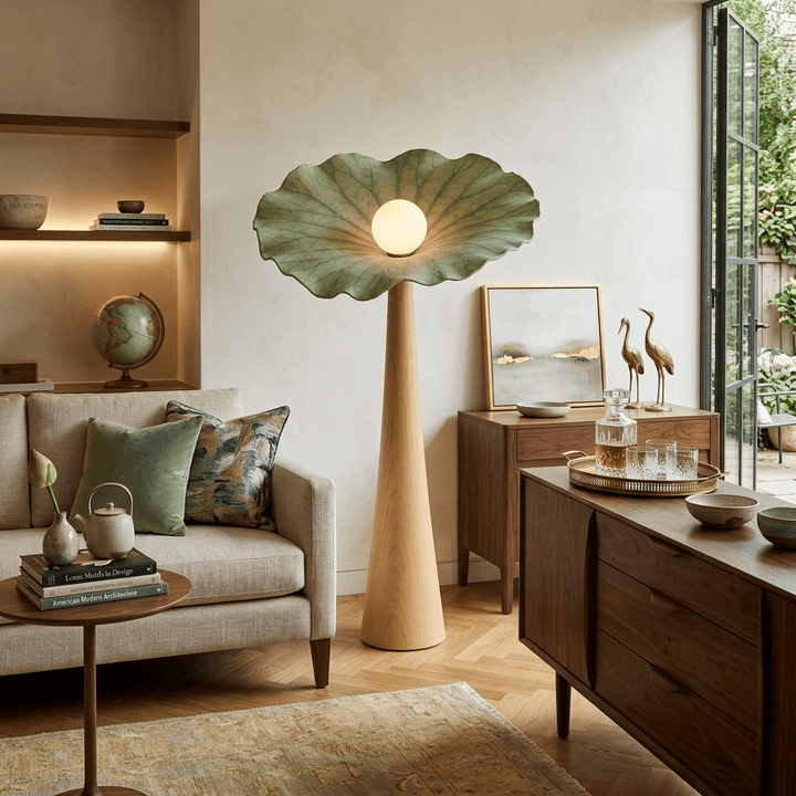 Lotus Veil Woodgrain Floor Lamp - Vakkerlight